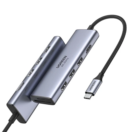 محول يو جرين 6 في 1 بمنفذ USB-C، منفذ HDMI، 3 منافذ USB 3.0، قارئ بطاقات SD/TF، رمادي - يوجرين - Image 6
