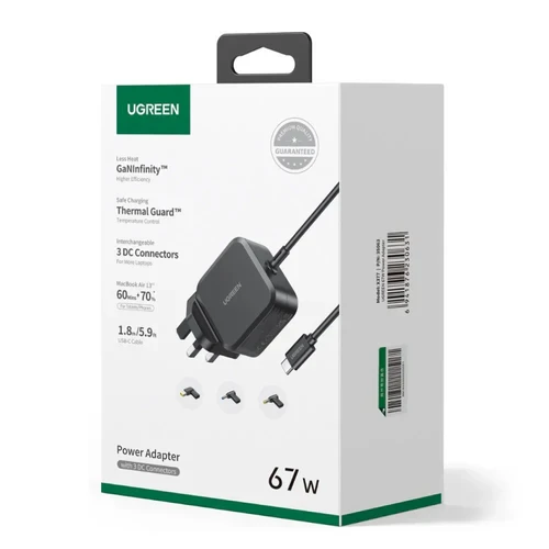 شاحن يو جرين X377 بقوة 67 واط بمنفذ USB C وتقنية جان مع 3 موصلات - يوجرين - Image 3