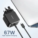 شاحن يو جرين X377 بقوة 67 واط بمنفذ USB C وتقنية جان مع 3 موصلات - يوجرين