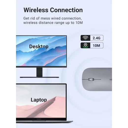 UGREEN PC Mouse Wireless Quiet With 4000 DPI, 2.4GHz Connection, 18 Months Battery Life, USB Wireless Mouse Compatible With Laptop Computer Windows 11 macOS Linux (Grey) - Ugreen - Image 4