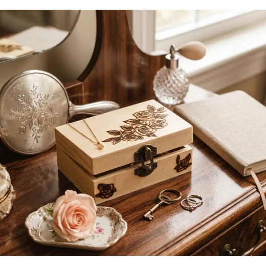 Star Zone Wooden Jewelry Box with Rose Design Elegant Storage Box for Rings and Accessories 11×7×4.6 cm Star Zone Wooden Jewelry Box with Rose Design Elegant Storage Box for Rings and Accessories 11×7×4.6 cm