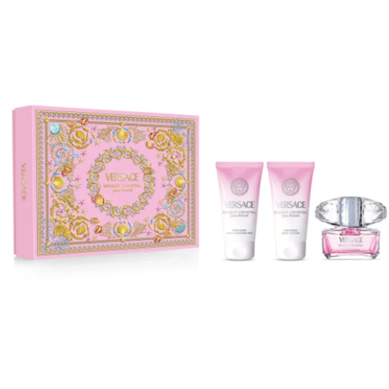 Versace Bright Crystal Eau de Toilette 50ml Gift Set – Luxury Floral Fragrance Set with Shower Gel & Body Lotion - Versace