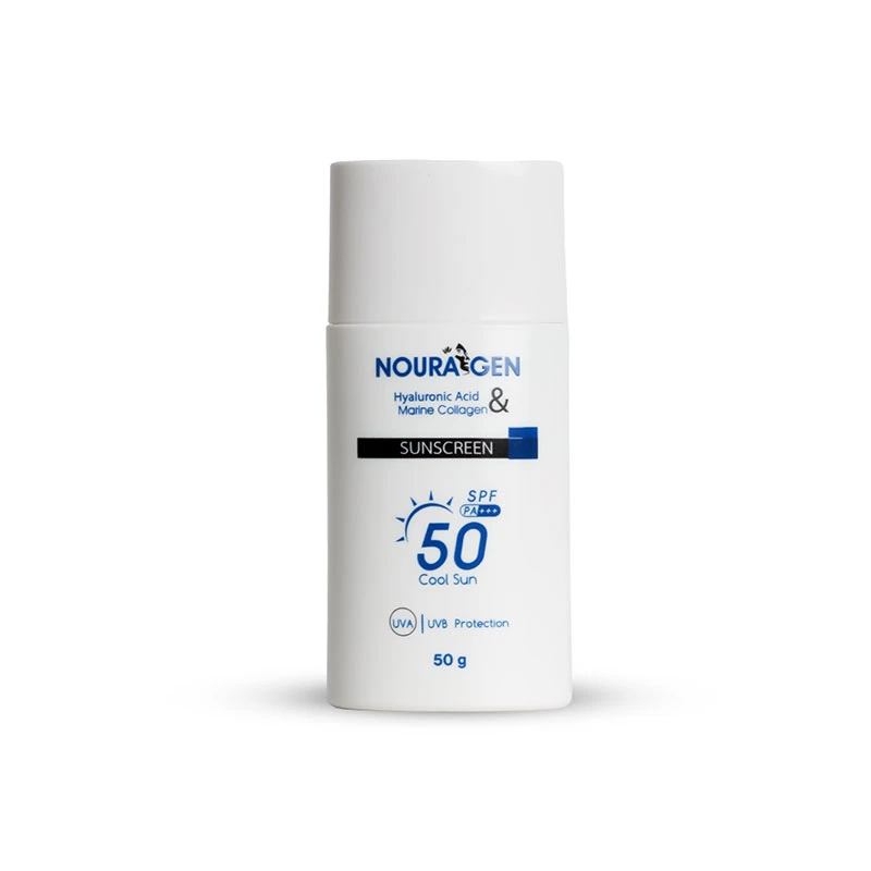 Nouragen Sunscreen SPF 50 with Hyaluronic Acid & Marine Collagen 50g – High Protection Against UVA & UVB Rays with Deep Skin Hydration, Softening & Long-Lasting Freshness Suitable for All Skin Types - Nouragen