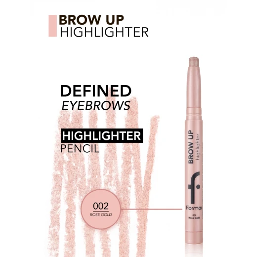 Flormar Brow Up Highlighter Pencil 002 Rose Gold – Lift & Highlight Eyebrow Pencil with Soft Pink Gold Shimmer, Long-Lasting Formula for Defining, Brightening, and Enhancing Brows with a Natural Radiant Finish - Image 4