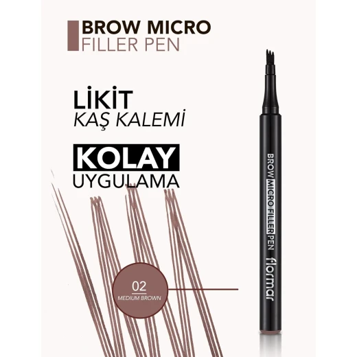 Flormar Brow Micro Filler Pen 02 Medium Brown, Eyebrow Enhancer, Long-Lasting - Image 3