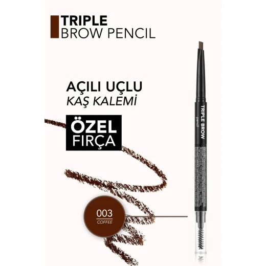 Flormar Triple Brow Pencil 003 Coffee, 3-in-1 Eyebrow Makeup Pen, 7.5g - Image 3