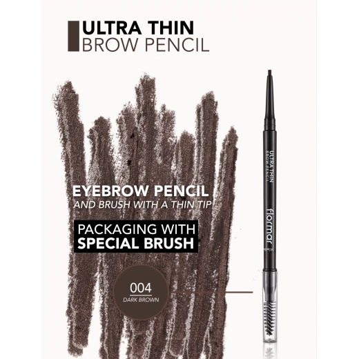 Flormar Ultra Thin Brow Pencil 004 Dark Brown 0.14g – Waterproof Long-Lasting Eyebrow Pencil with Ultra-Fine Tip for Precise Filling, Shaping, and Natural-Looking Defined Brows All Day - Image 2