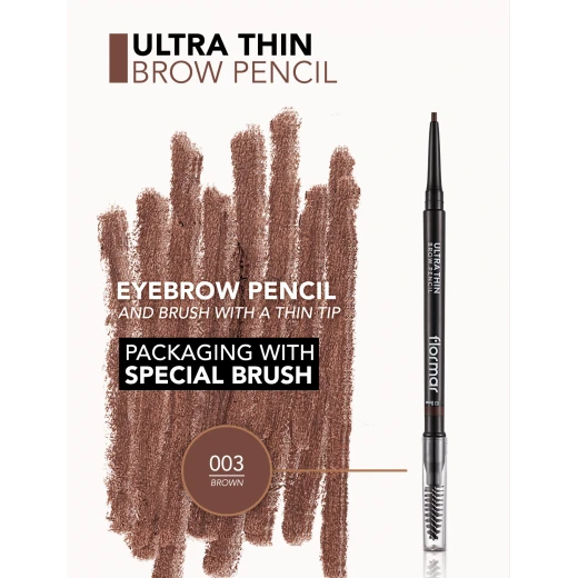 Flormar Ultra Thin Brow Pencil 003 Brown Waterproof Long Lasting Eyebrow Makeup - Image 2