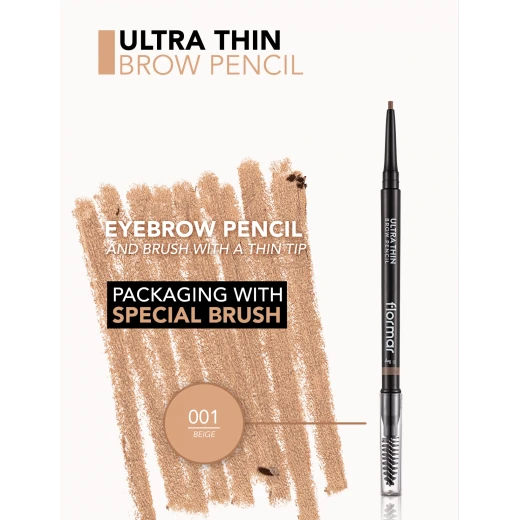 Flormar Ultra Thin Brow Pencil 001 Beige, Waterproof, Long-Lasting Eyebrow Pencil - Image 3