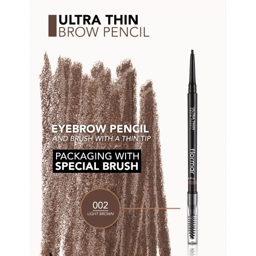 Flormar Ultra Thin Eyebrow Pencil Light Brown 002, Precise Definition, Long-Lasting - Image 5