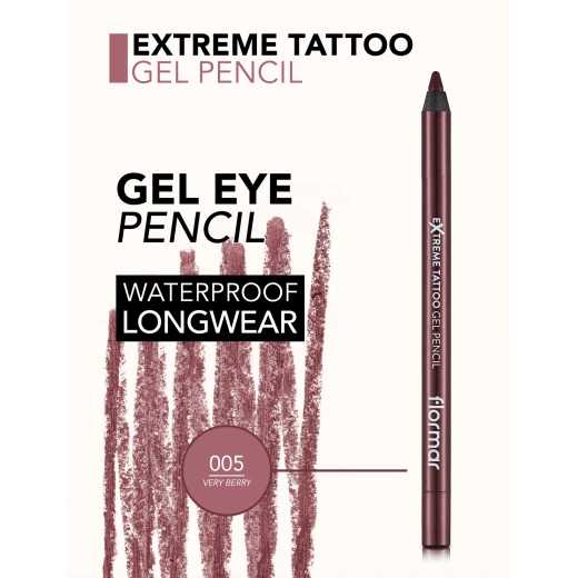 Flormar Extreme Tattoo Gel Pencil 005 Very Berry Waterproof Eyeliner 1.2g - Flormar - Image 8