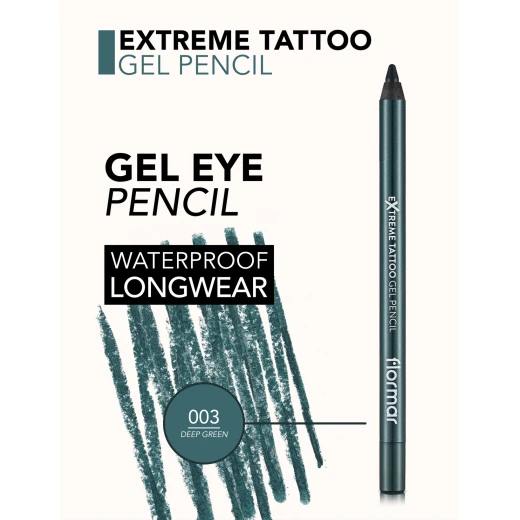 Flormar Extreme Tattoo Gel Pencil 003 Deep Green Waterproof Long-Lasting Eyeliner 1.2g - Image 4