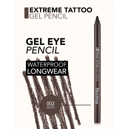 Flormar Extreme Tattoo Gel Pencil Walnut 002, Waterproof Long-Lasting Eyeliner, 1.2g - Image 2