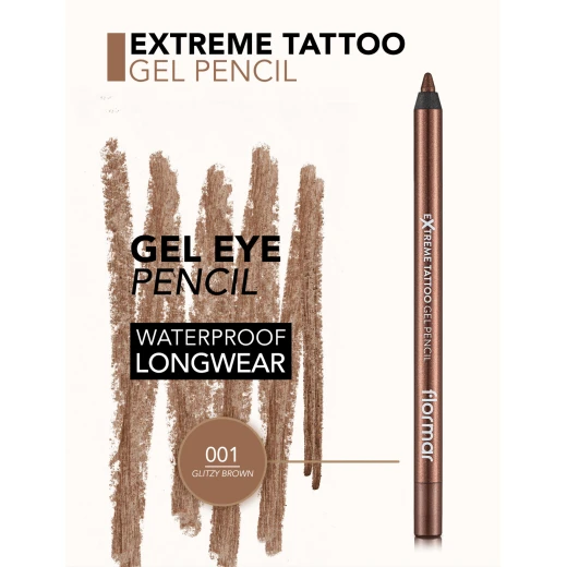 Flormar Extreme Tattoo Gel Pencil 001 Glitzy Brown Waterproof Eyeliner 1.2g - Image 3