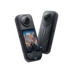 كاميرا الأكشن Insta360 X5 بتصوير 360 درجة ودقة 8K، مع مستشعرين مزدوجين 1/1.28 بوصة، تثبيت متطور للصورة، تصميم مقاوم للماء، لون أسود منتصف الليل - انستا 360