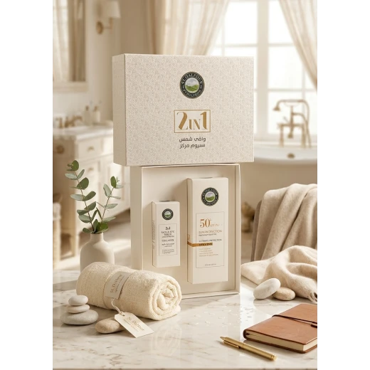 ST DALFOU – طقم عناية بالبشرة: واقي شمس مرطب SPF50+ بحجم 100 مل مع سيروم مضاد للتجاعيد ومحفز للكولاجين 30 مل، ترطيب عميق، تقليل البقع والتجاعيد، وتجديد البشرة وحماية يومية من الشمس