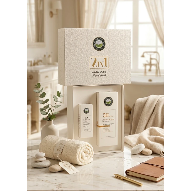 ST DALFOU – طقم عناية بالبشرة: واقي شمس مرطب SPF50+ بحجم 100 مل مع سيروم مضاد للتجاعيد ومحفز للكولاجين 30 مل، ترطيب عميق، تقليل البقع والتجاعيد، وتجديد البشرة وحماية يومية من الشمس - إس تي دالفو
