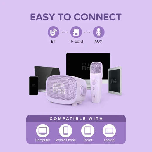ماي فرست Voice 2 جهاز كاروكي للأطفال – ميكروفون لاسلكي، لون بنفسجي، مكبر صوت محمول للغناء والموسيقى، سهل الاستخدام وآمن للأطفال، تجربة ترفيهية ممتعة مناسبة للمنزل والحفلات - ماي فرست - Image 4