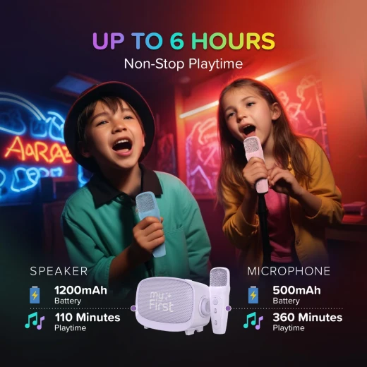 ماي فرست Voice 2 جهاز كاروكي للأطفال – ميكروفون لاسلكي، لون بنفسجي، مكبر صوت محمول للغناء والموسيقى، سهل الاستخدام وآمن للأطفال، تجربة ترفيهية ممتعة مناسبة للمنزل والحفلات - ماي فرست - Image 7