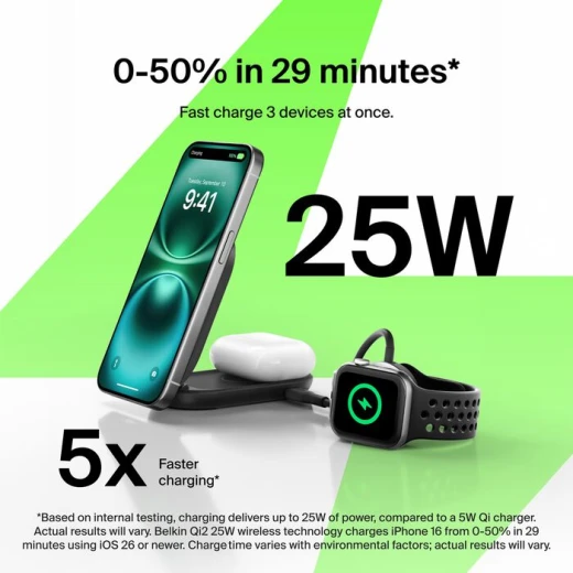 Belkin UltraCharge 2-in-1 Wireless Charger 25W Qi2 Black Charging Station - Belkin - Image 3