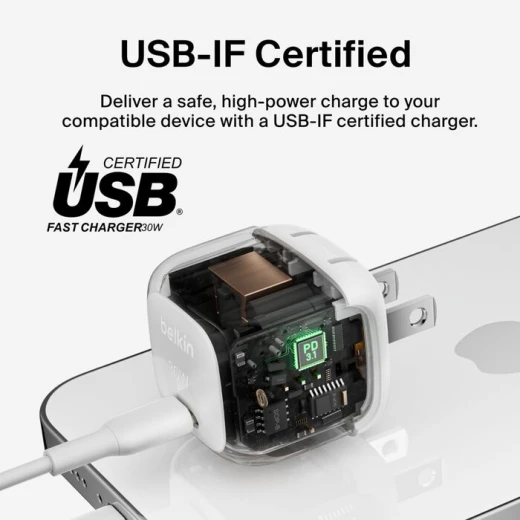 Belkin 30W USB-C Wall Charger, Fast Charging for iPhone, Samsung, iPad, AirPods, White - Belkin - Image 5
