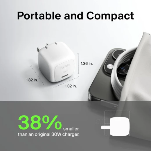Belkin 30W USB-C Wall Charger, Fast Charging for iPhone, Samsung, iPad, AirPods, White - Belkin - Image 3