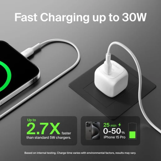 Belkin 30W USB-C Wall Charger, Fast Charging for iPhone, Samsung, iPad, AirPods, White - Belkin - Image 2