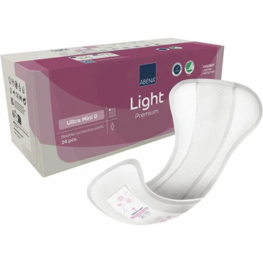 Abena Light Ultra Mini 0 Incontinence Pads 24 Count, Anatomical Design for Light Bladder Leaks Abena Light Ultra Mini 0 Incontinence Pads 24 Count, Anatomical Design for Light Bladder Leaks