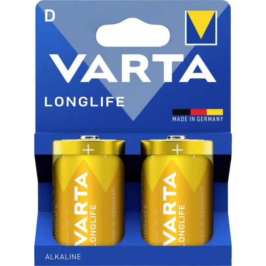 Varta Longlife D Batteries 2 Pack Alkali Manganese 1.5V for Flashlights and Devices Varta Longlife D Batteries 2 Pack Alkali Manganese 1.5V for Flashlights and Devices