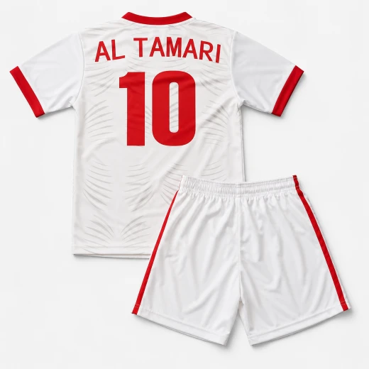 طقم منتخب الأردن للأطفال – تيشيرت وشورت أبيض مع اسم التعمري ورقم 10، لعمر 12-13سنوات - إيليت سبورت - Image 3