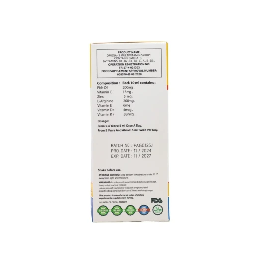 Arginon Syrup 200ml Pharma Turkey Kids' Health Supplement for Growth, Focus, and Immunity - Image 2
