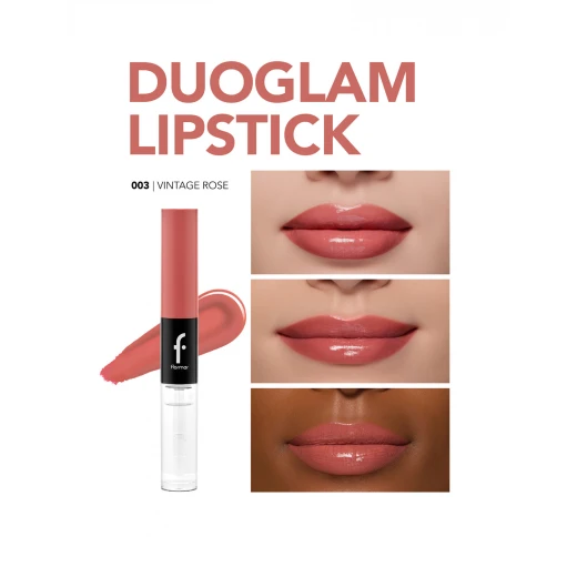 Flormar Duoglam Lipstick 003 Vintage Rose, Long Lasting Liquid Lipstick and Lip Gloss - Flormar - Image 3
