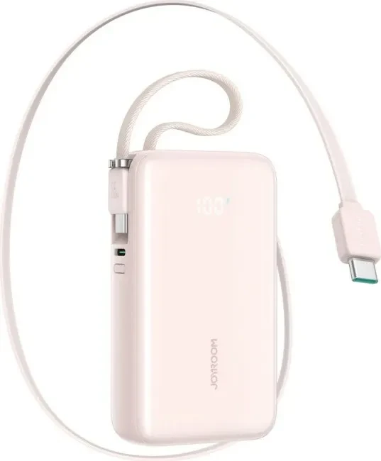 بنك طاقة جوي روم JR PR2L 10000 مللي أمبير في الساعة 35 واط USB C، كابل مدمج، وردي - جوي روم