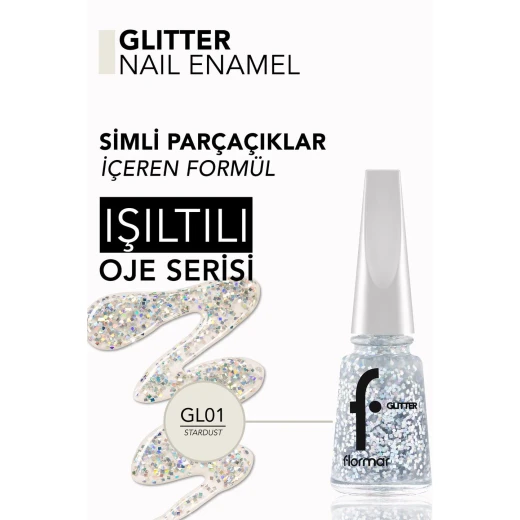 Flormar Glitter Nail Enamel GL01 Stardust, Long Lasting Shimmering Nail Polish, 11 G - Flormar - Image 2