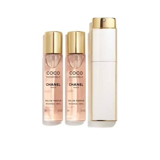 Chanel Coco Mademoiselle Eau De Parfum Twist And Spray Refillable Set 3 x 20ml Travel Size Fresh Floral Fragrance for Women. Luxurious Scent. Chanel Coco Mademoiselle Eau De Parfum Twist And Spray Refillable Set 3 x 20ml Travel Size Fresh Floral Fragrance for Women. Luxurious Scent.