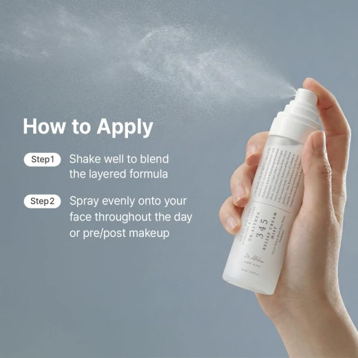 بخاخ الوجه المرطب د. ألثيا 345 Relief Cream Mist بخلاصة الأرز للعناية بالبشرة الحساسة، عناية كورية نباتية، 2.02 أونصة سائلة - دكتور ألثيا - Image 3