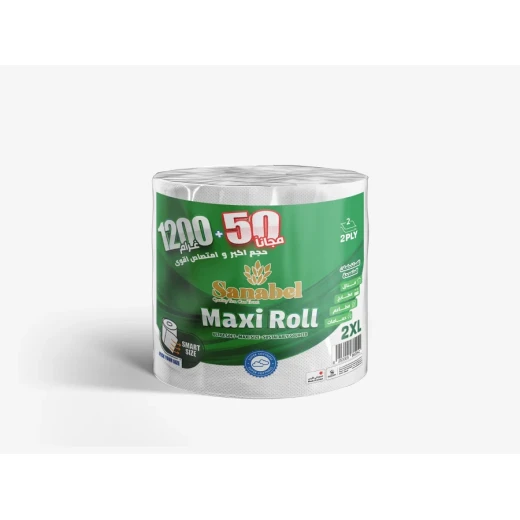 Sanabel Maxi Roll 1200g + 50g Free - 2 Ply High Absorbency Paper Towel Roll for Home and Commercial Use