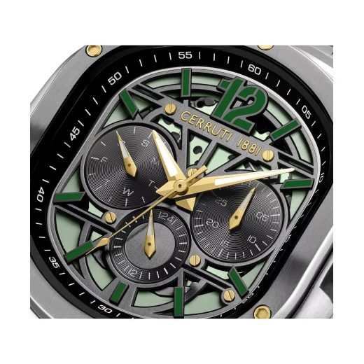 Cerruti 1881 Trento Men's Watch CIWGK0072303 Green Dial Stainless Steel Silver Brass Strap 41mm Water Resistant 50m Quartz Movement - Cerruti 1881 - Image 7