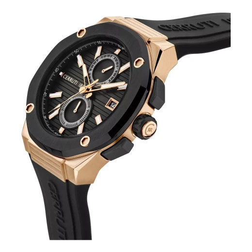 Cerruti 1881 Razzuolo Men's Watch Rose Gold Stainless Steel Black Silicone 46mm Water Resistant 50m Quartz Movement - Cerruti 1881 - Image 5