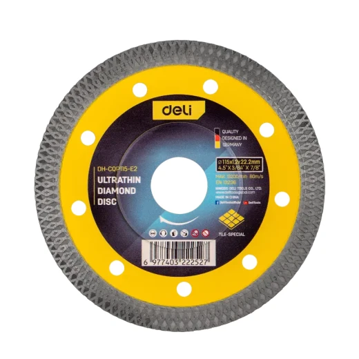 Deli 115mm Mesh Rim Ultrathin Diamond Cutting Disc, 4.5 Inch Blade, 1.4mm Thickness Deli 115mm Mesh Rim Ultrathin Diamond Cutting Disc, 4.5 Inch Blade, 1.4mm Thickness