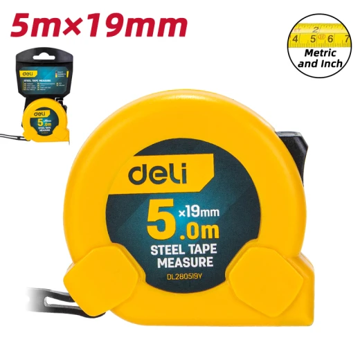 DELI Tape Measure 5M x 19mm EDL280519Y, ABS Casing, Rubber Grip - Deli - Image 7