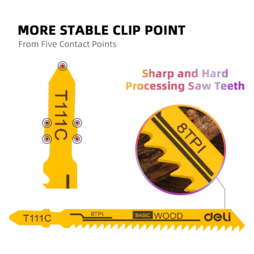 Deli Jig Saw Blades for Wood Cutting, HCS Material, 5 Pcs per Pack, Pack of 2 - Deli - Image 2