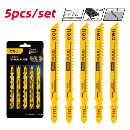 Deli Jig Saw Blades for Wood Cutting, HCS Material, 5 Pcs per Pack, Pack of 2 Deli Jig Saw Blades for Wood Cutting, HCS Material, 5 Pcs per Pack, Pack of 2