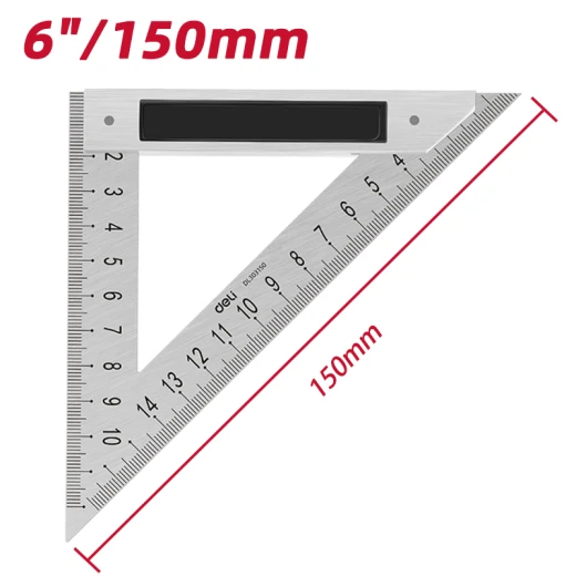 Deli Angle Square 15cm Stainless Steel Blade Aluminum Base Metric Scale Deli Angle Square 15cm Stainless Steel Blade Aluminum Base Metric Scale
