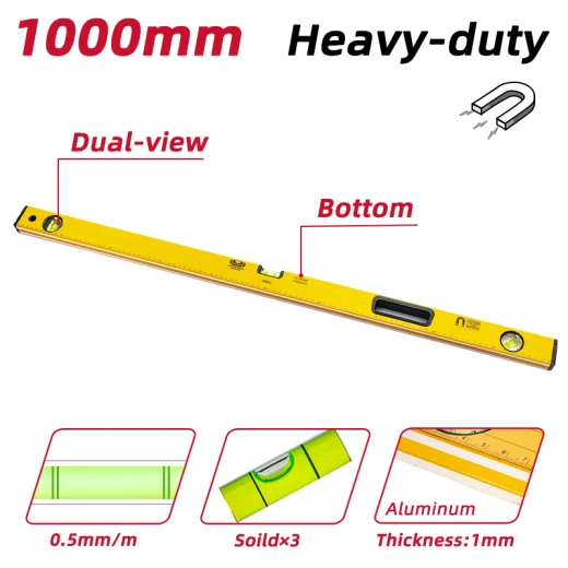 Deli EDL291000 Professional Spirit Level 1000mm 3 Vials Including Magnetic Edge Yellow Durable Construction Accurate Measurements Ideal For Construction and DIY Projects - Deli - Image 3