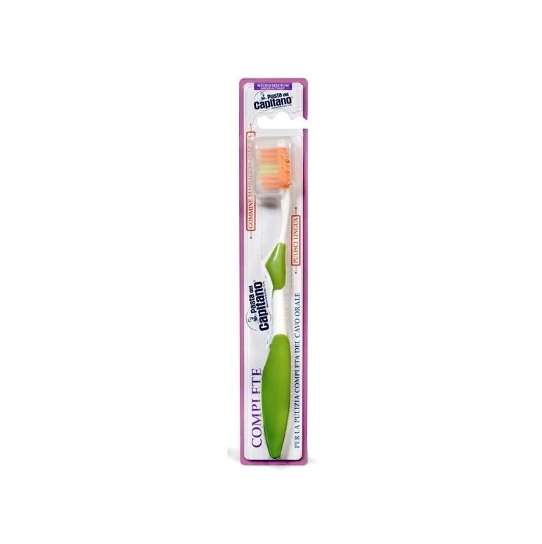 Pasta Del Capitano Complete Medium Toothbrush for Complete Oral Cleaning, Gum Massage, and Tongue Cleaning - Pasta del Capitano