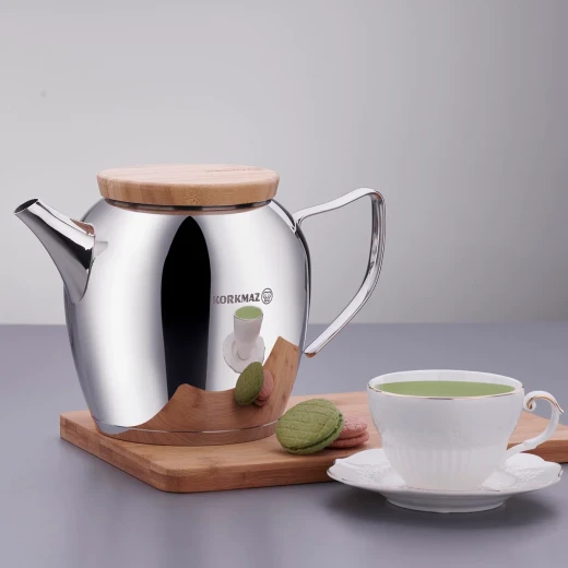 Korkmaz Montana Stainless Steel 2.3L Teapot with Wooden Lid for All Stovetops - Korkmaz - Image 2