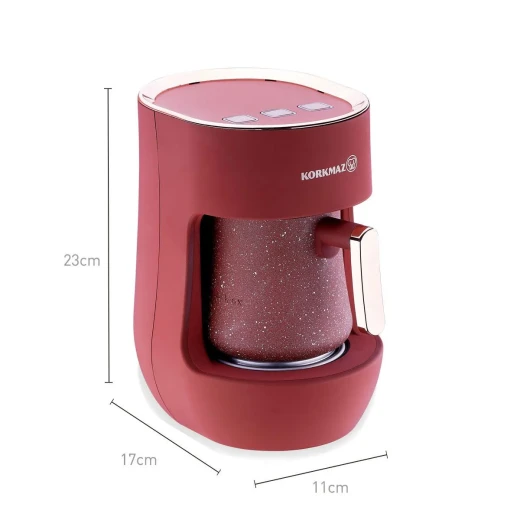 Korkmaz Otantik Turkish Coffee Machine Red, 3 Cup Capacity 700W, Thermo Balance Technology, Granite Effect Pot, Automatic Turkish Coffee Maker, Stylish Home and Office Coffee Appliance - Korkmaz - Image 4