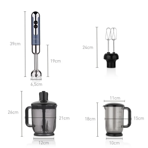 Korkmaz Mia Vanilla Chrome Mega Blender Set 850 Watt with 1500ml Chopping Bowl and 1000ml Measuring Cup - Korkmaz - Image 2