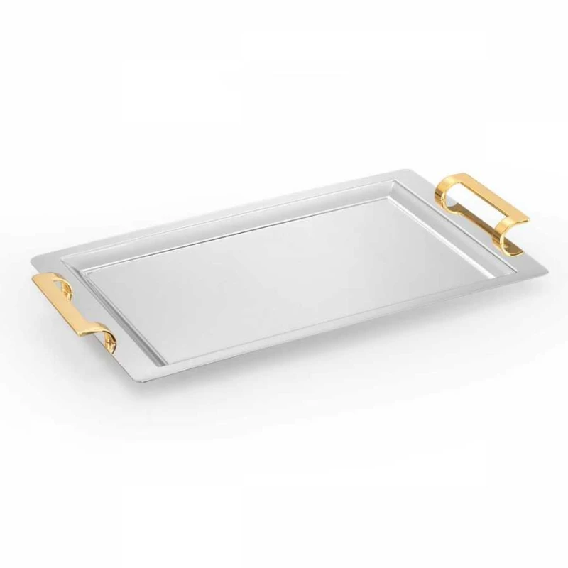 Korkmaz Gala Stainless Steel Serving Tray Gold Plated 18/10 Cr-Ni 45 cm Length - Korkmaz